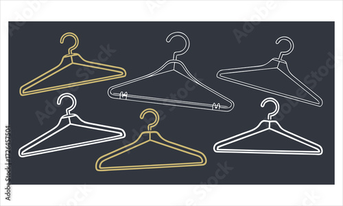 Collection of hand drawn wire clothes hangers on dark background