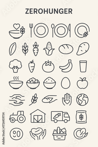 Zero Hunger Icons Food Security, Sustainability & Community Support