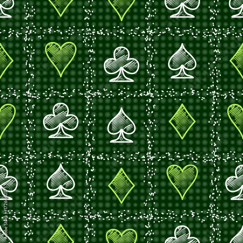 Playing  cards  green seamless  vector pattern.