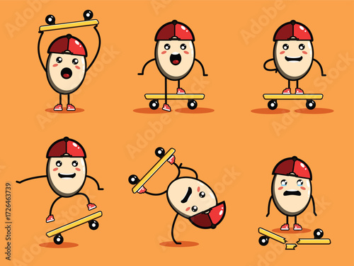 cute mascot skateboard illustration set