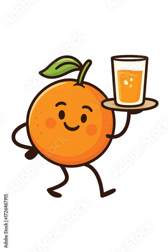 Anthropomorphic Orange Pouring Juice into Glass – Fun Fruit Character Illustration