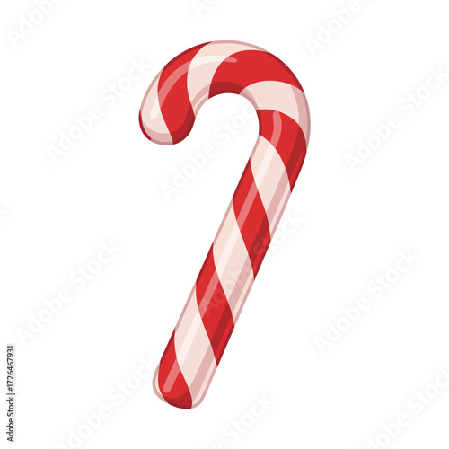 Classic red and white striped candy cane isolated on white background