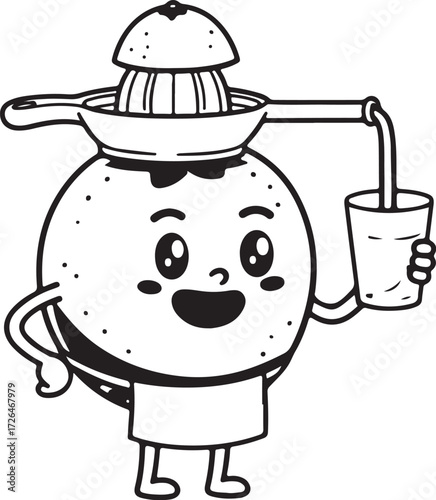 Anthropomorphic Orange Pouring Juice into Glass – Fun Fruit Character Illustration