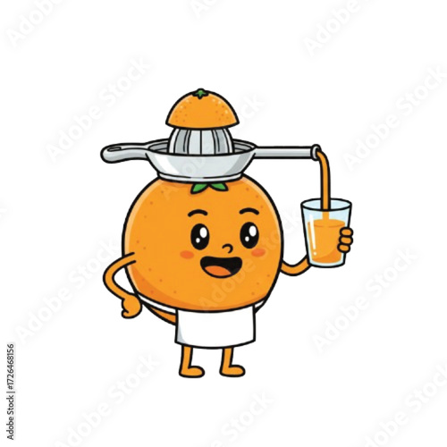 Anthropomorphic Orange Pouring Juice into Glass – Fun Fruit Character Illustration