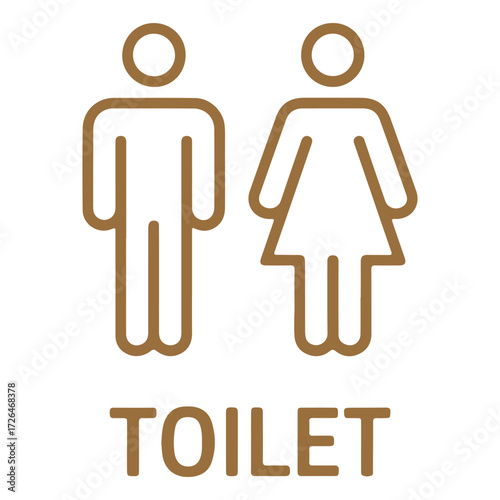 Simple gold-tone restroom sign with male and female symbols.
