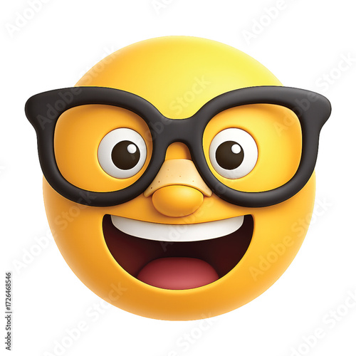 Smiling Emoji - Simple Happy Male Emoticon with Glasses and Mustache on Yellow Background - Vector Design for Web and Instant Messaging Apps
