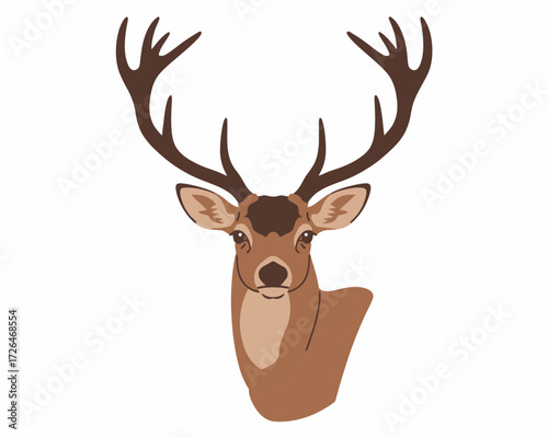 Majestic deer head with antlers illustration on white background