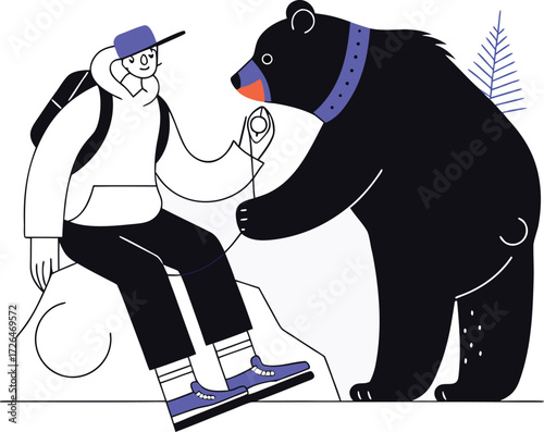 Hiker shares a moment with a friendly bear in the wilderness