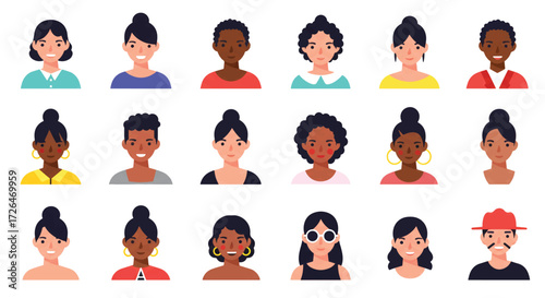 Diverse group of people showing different ethnicities and hairstyles in a collection of headshots, representing inclusivity and variety.