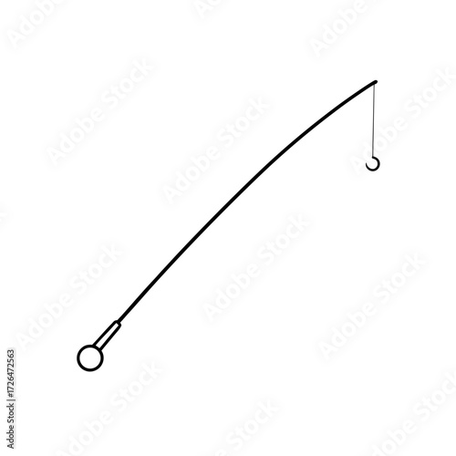 Simple fishing rod with hook illustration on transparent background