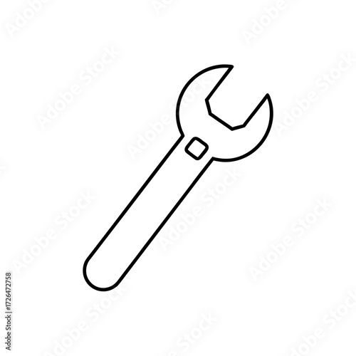 Outline illustration of a single wrench on transparent background
