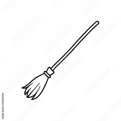 Simple outline drawing of a witch broom on transparent background