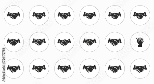 Handshake pattern symbolizes business agreements and partnerships in a clean, modern style, representing collaboration and trust.