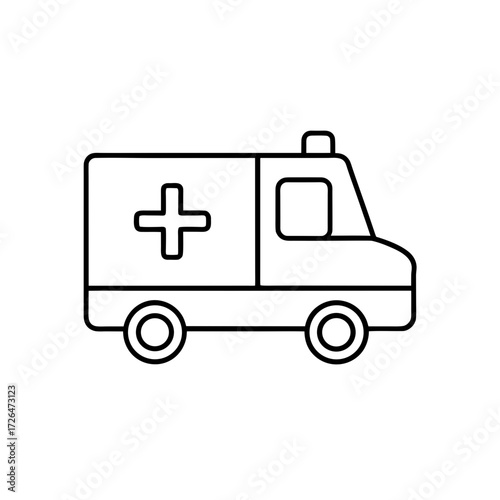 Outlined ambulance with a medical symbol on transparent background