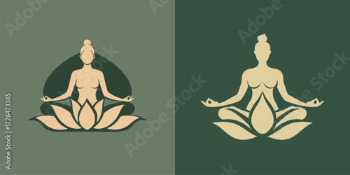 A serene depiction of a woman in a meditation pose surrounded by lotus flowers. The calming colors create a peaceful atmosphere ideal for mindfulness and relaxation.