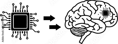 The chip is gradually replacing the human brain, symbolizing the obsolescence of manual labor and the transition to the era of artificial intelligence and automation.