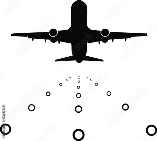 Commercial Airliner Silhouette Taking Off or Landing Over Runway Lights – Minimalist Vector Illustration for Travel, Aviation, and Forward Momentum.