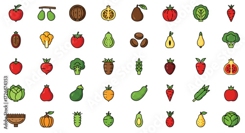Colorful assortment of fresh fruits and vegetables arranged neatly on white surface representing healthy eating and vibrant lifestyle.