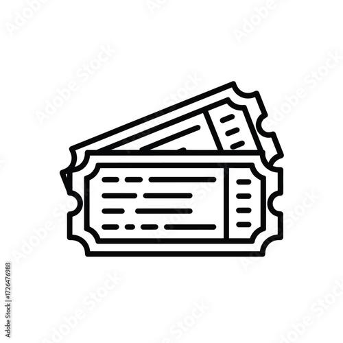 Two stylized black and white outline tickets for an event or admission