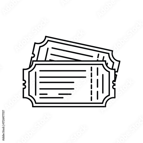 Simple line art illustration of two vintage style tickets stacked together