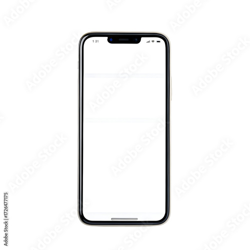Smartphone with Blank White Screen and Status Bar mobile phone cell phone isolated on a transparent background