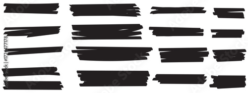 Collection of yellow highlighter brush strokes and marks