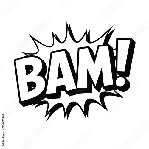 Retro comic book style bam explosion sound effect with exclamation mark