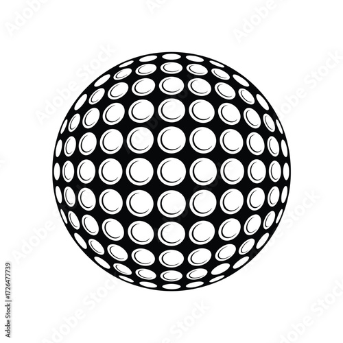 Abstract black and white golf ball with dimple pattern illustration