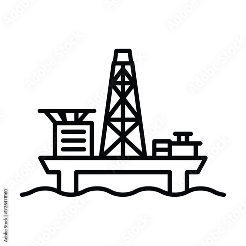 Simple line art icon of an offshore oil rig platform on the water
