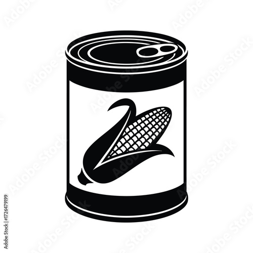 Black and white illustration of a canned corn on the cob with a pull tab