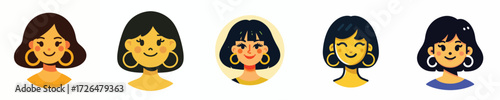 Avatar face of a woman with bobbed hair wearing large hoop earrings, yellow skin, cheerful expression