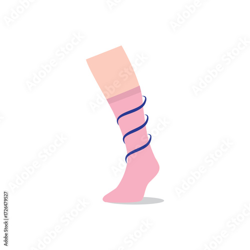 Compression stocking concept. Pressure problems with varicose veins. Special fitness socks for insufficiency venous. Surgery rehabilitation clothes. Healthy slender female feet vector illustration.