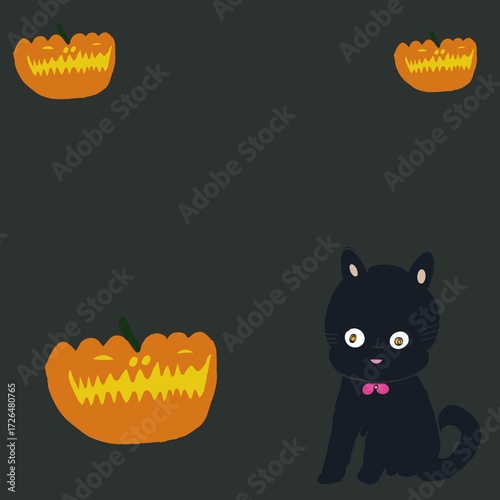 halloween card with cat and pumpkin