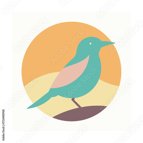 Stylized bird perched on a branch with soft colors Keywords: bird, stylized, perched, branch