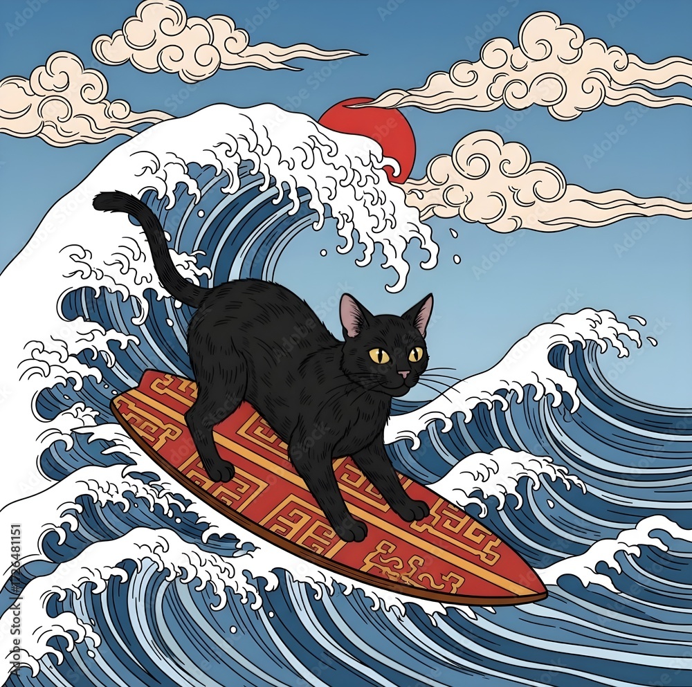 Fototapeta premium cat on surfboard