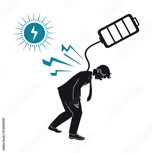 Exhausted businessman with low battery
