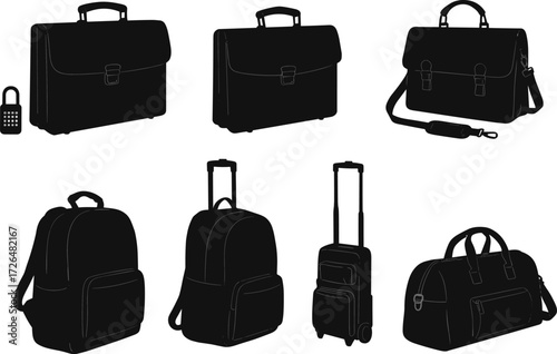 Business bags, travel luggage, backpacks, duffle bags, rolling suitcases, office briefcases, secure lock, modern carrying bags, professional travel accessories, storage solutions