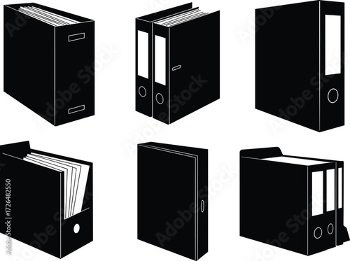 Office file folders, document binders, ring binders, paperwork storage, archive folders, black file organizer, business stationery, office supplies, professional filing system