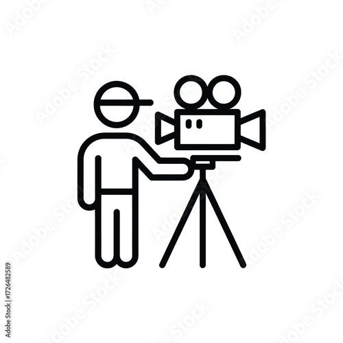 Filmmaker with vintage camera on tripod icon symbol