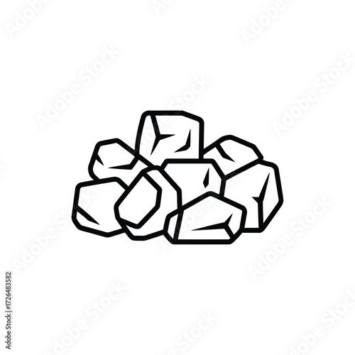Pile of rough cut geometric stones or rocks in a simple line drawing illustration