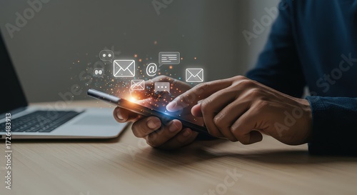 Wallpaper Mural Man using smartphone to send and receive email, digital marketing, business technology concept Torontodigital.ca