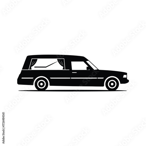 Classic black hearse vehicle silhouette side view funeral transport