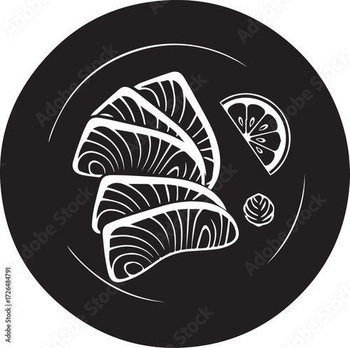 Sushi Sashimi Plate Silhouette – Vector Japanese Food Illustration with Salmon and Lemon
