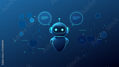 Friendly AI chatbot offering customer support, a modern tech helper ready to assist and engage in digital conversations, perfect for websites and apps