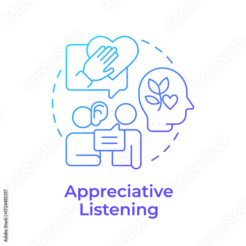 Appreciative listening blue gradient concept icon. Mental health, empathy. Psychology, personality. Round shape line illustration. Abstract idea. Graphic design. Easy to use in booklet, blog post