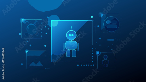 Futuristic tech interface displaying a robot, perfect for AI, technology, or innovative concepts, originally a scalable vector graphic for flexible design