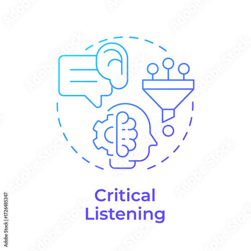 Critical listening blue gradient concept icon. Knowledge analysis, information processing. Round shape line illustration. Abstract idea. Graphic design. Easy to use in booklet, blog post