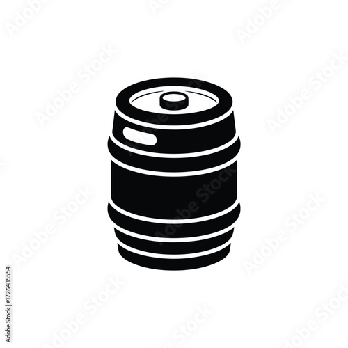 Simple black silhouette of a wooden beer keg on a white background