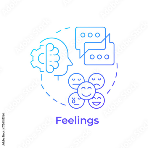 Feelings blue gradient concept icon. Emotional intelligence, psychology. Online chatting, communication. Round shape line illustration. Abstract idea. Graphic design. Easy to use in booklet, blog post