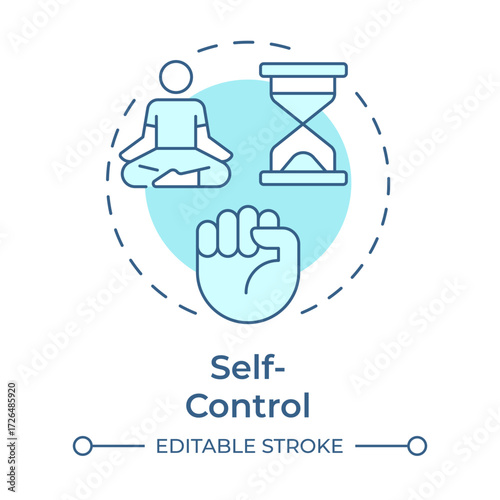 Self control soft blue concept icon. Regulate emotions, impulses, and behaviors. Emotional regulation skills. Round shape line illustration. Abstract idea. Graphic design. Easy to use in article